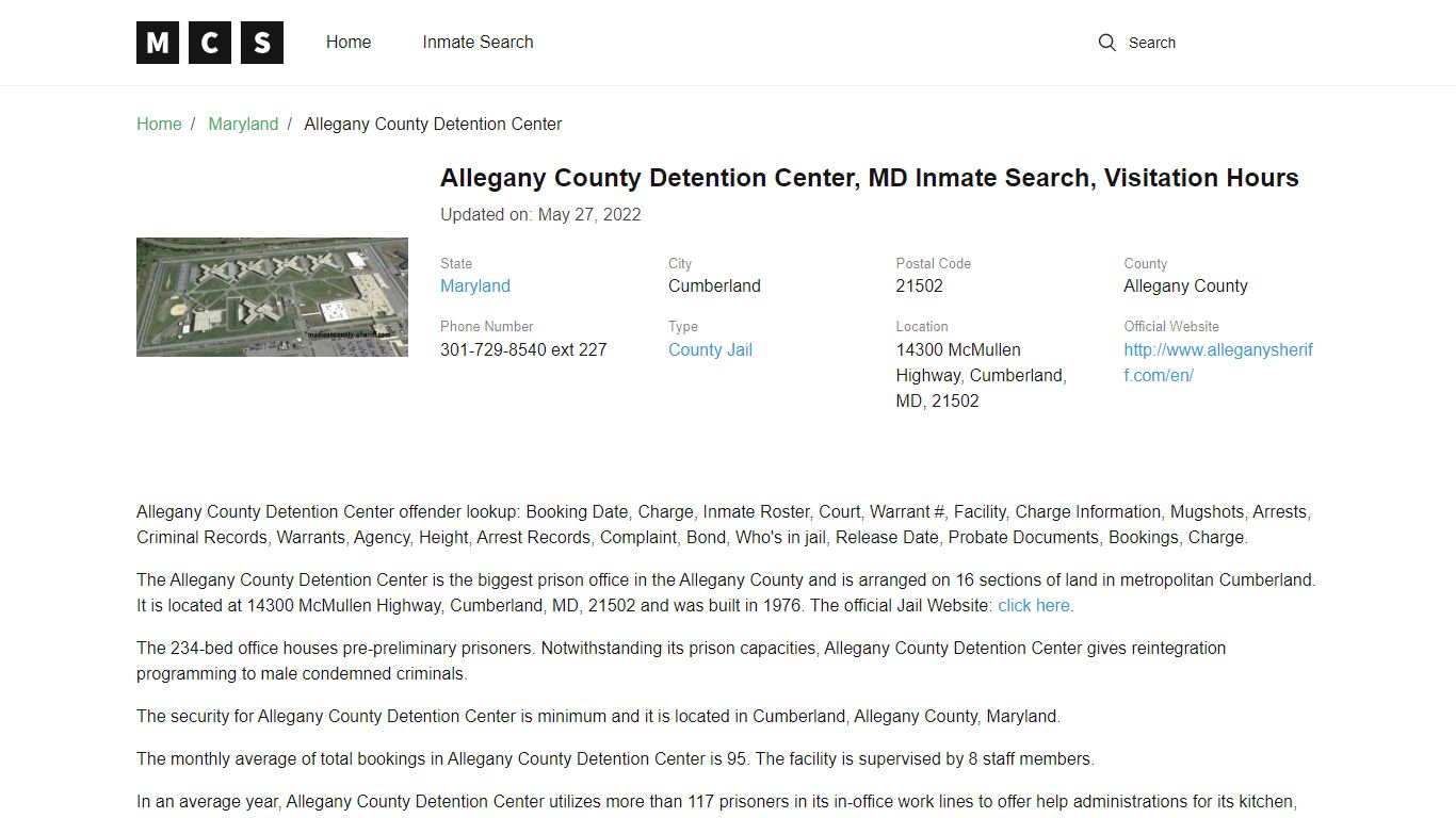 Allegany County, MD Jail Inmates Search, Visitation Rules