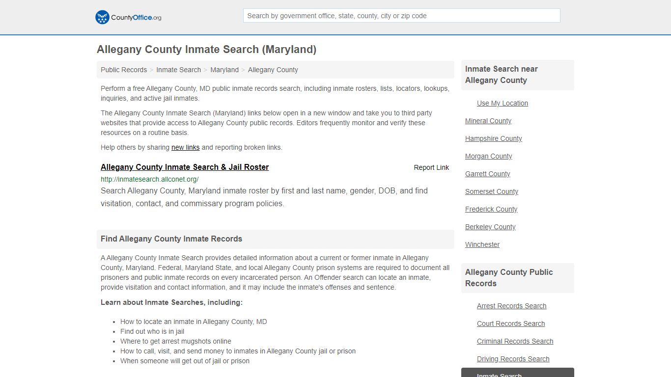 Inmate Search - Allegany County, MD (Inmate Rosters ...